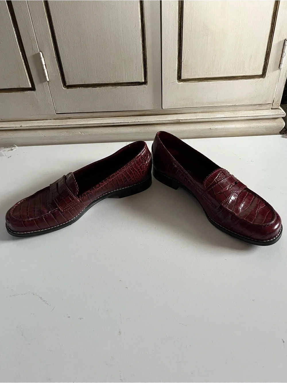 Franco Sarto Burgundy Genuine Crocodile-Embossed Leather Penny Loafers 7.5